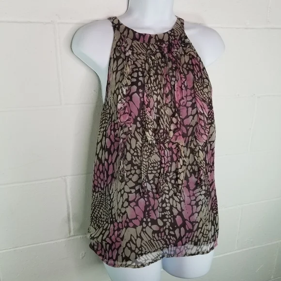 Y2k Vtg Marina Luna Fairy Coquette silk ruffle watercolor sleeveless top - Picture 6 of 8